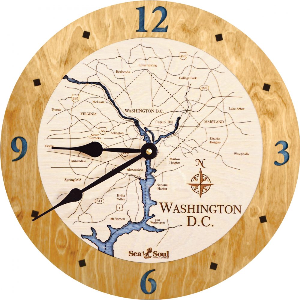 Washington DC Nautical Clock Honey Accent with Deep Blue Water Product Shot