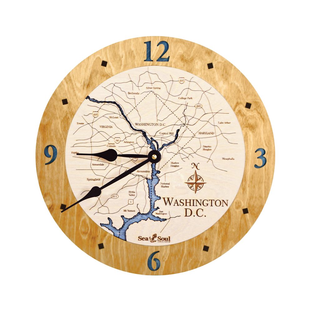 Washington DC Nautical Clock Honey Accent with Deep Blue Water