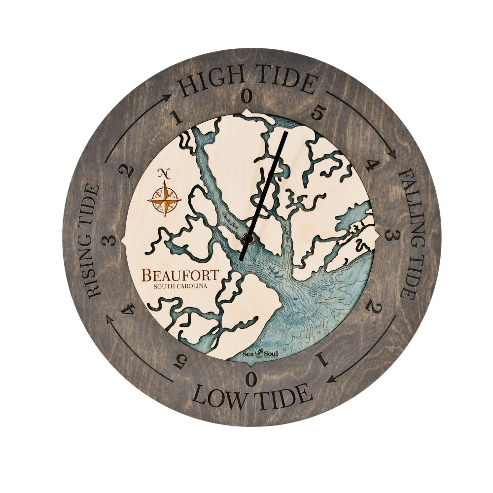 South Carolina Coast Tide Clock - Beaufort Driftwood Blue Green