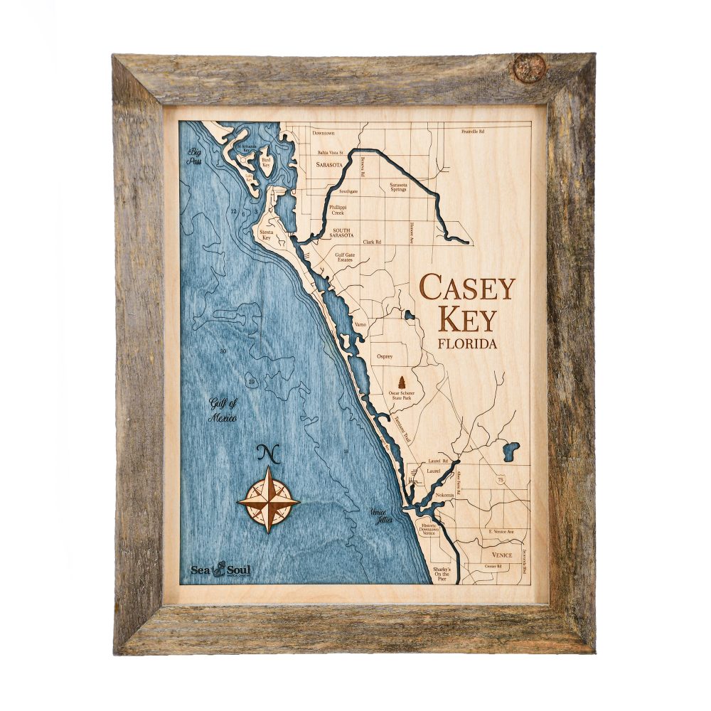 Casey Key Wall Art Rustic Pine Accent with Deep Blue Water