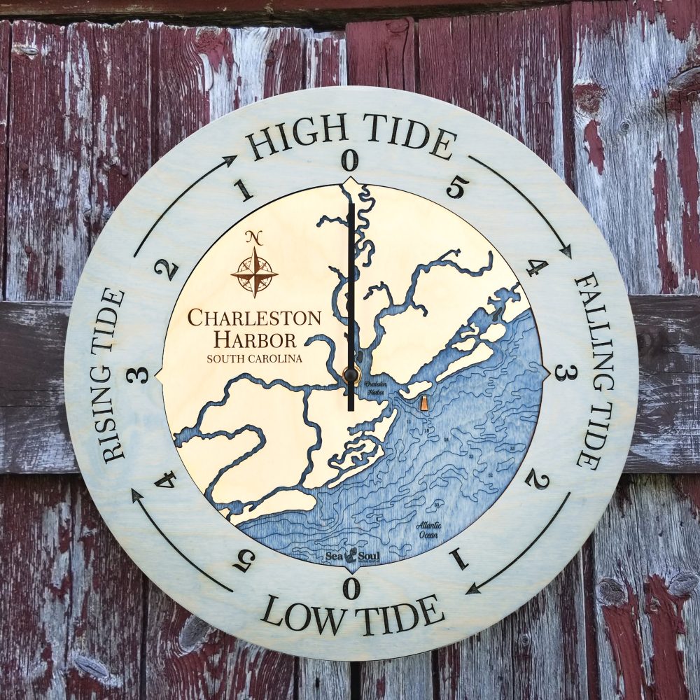 South Carolina Coast Tide Clock - Charleston Harbor bleached blue - deep blue