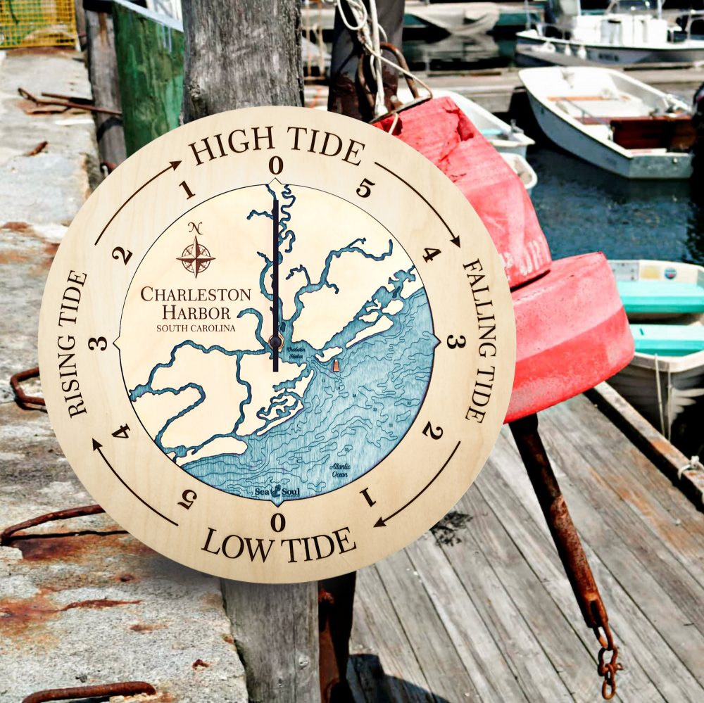 South Carolina Coast Tide Clock - Charleston Harbor Birch Blue Green