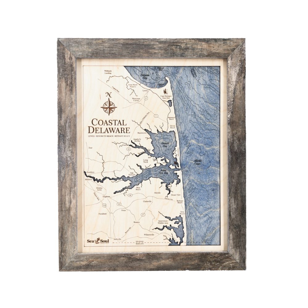 Coastal Delaware Wall Art Rustic Pine Accent with Deep Blue Water