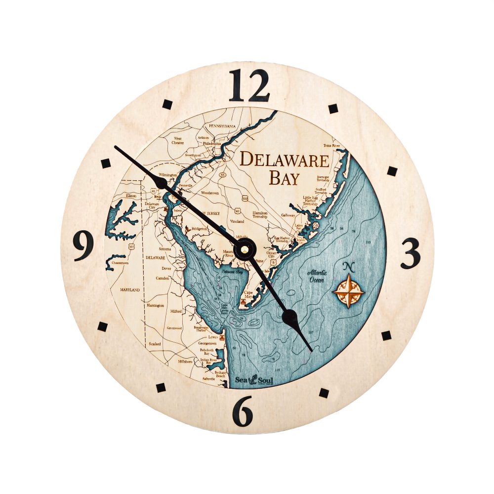 Delaware Bay Nautical Clock Birch Accent with Blue Green Water