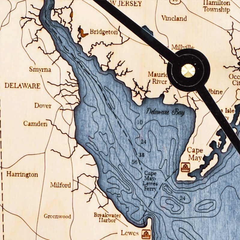 Delaware Bay Nautical Map Clock - Sea and Soul Charts