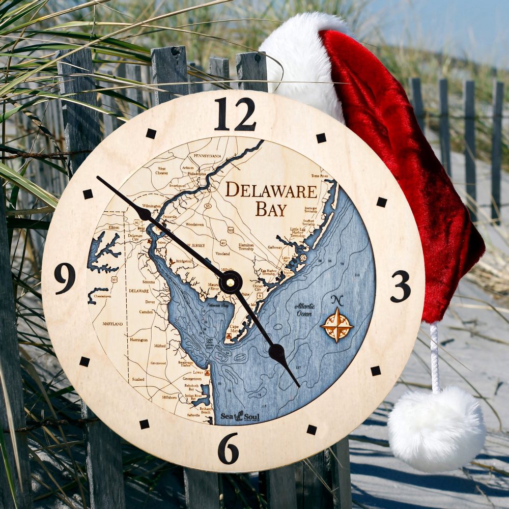 Delaware Bay Nautical Clock Birch Accent with Deep Blue Water on Fence