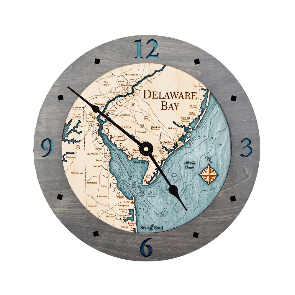 Delaware Bay Nautical Clock Driftwood Accent with Blue Green Water