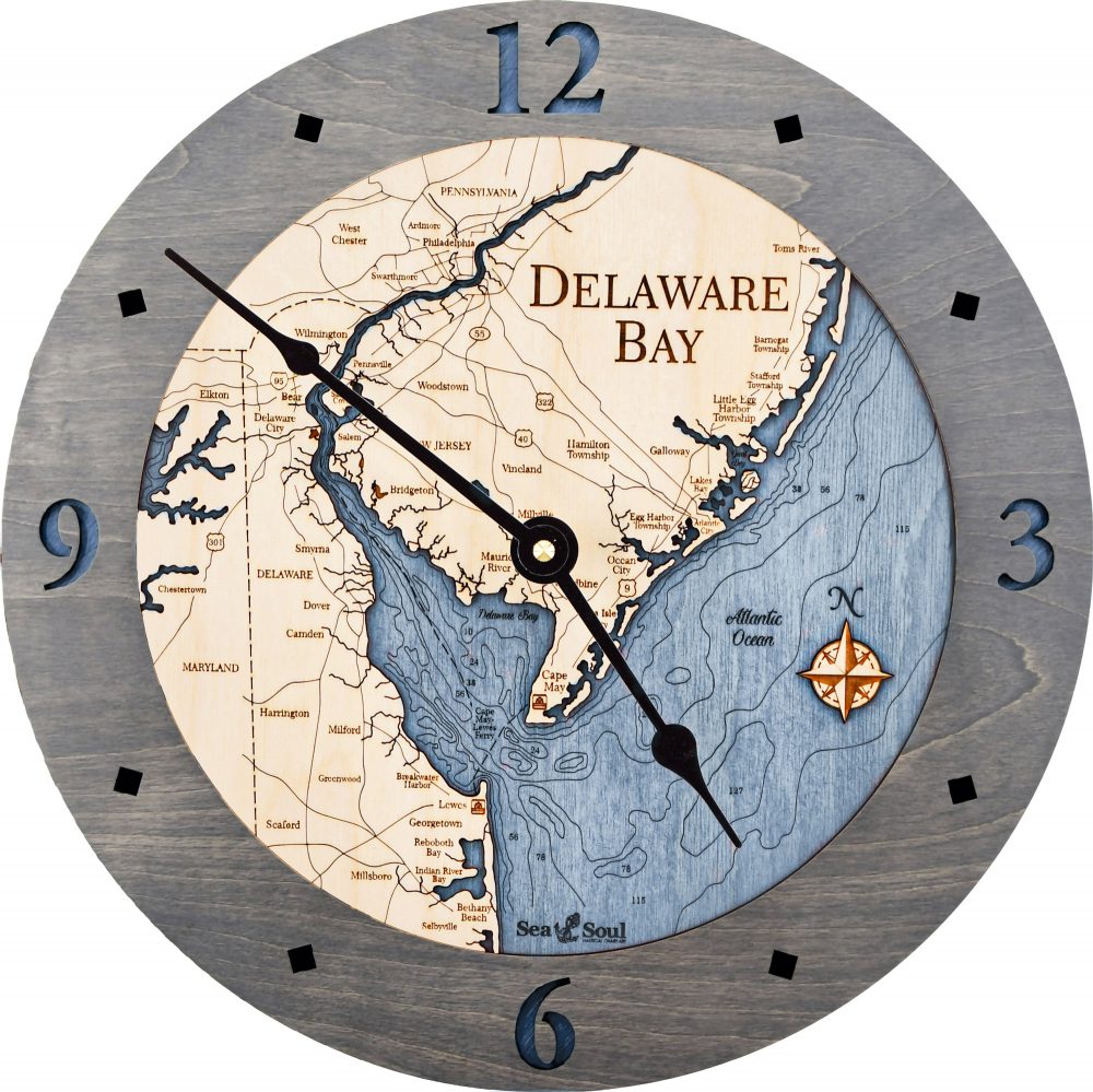 Delaware Bay Nautical Clock Driftwood Accent with Deep Blue Water Product Shot