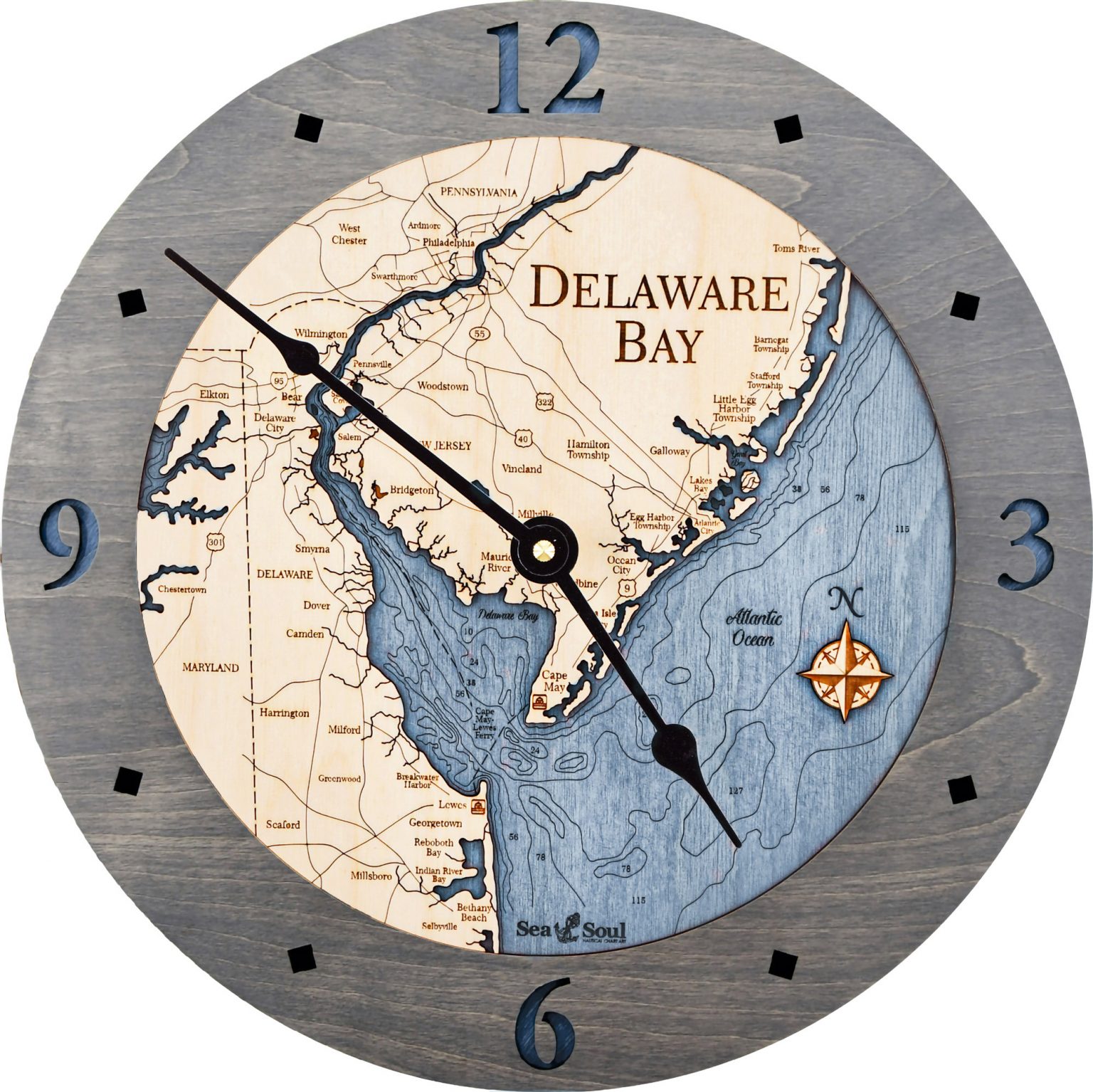 Delaware Bay Nautical Map Clock Sea and Soul Charts
