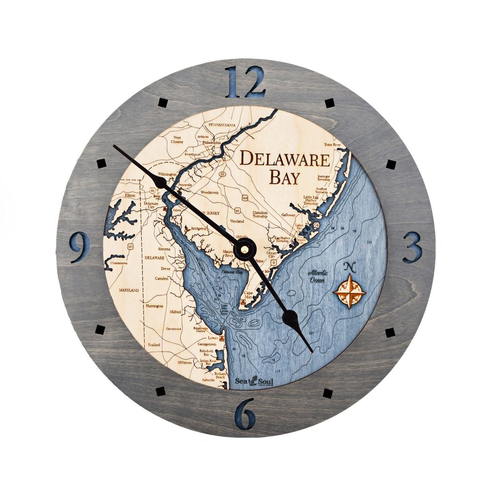 Delaware Bay Nautical Clock Driftwood Accent with Deep Blue Water