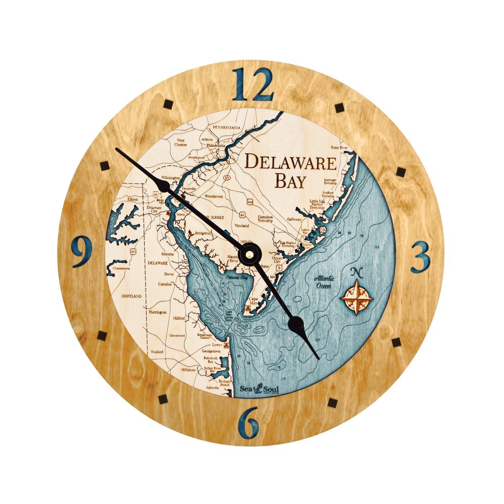 Delaware Bay Nautical Clock Honey Accent with Blue Green Water