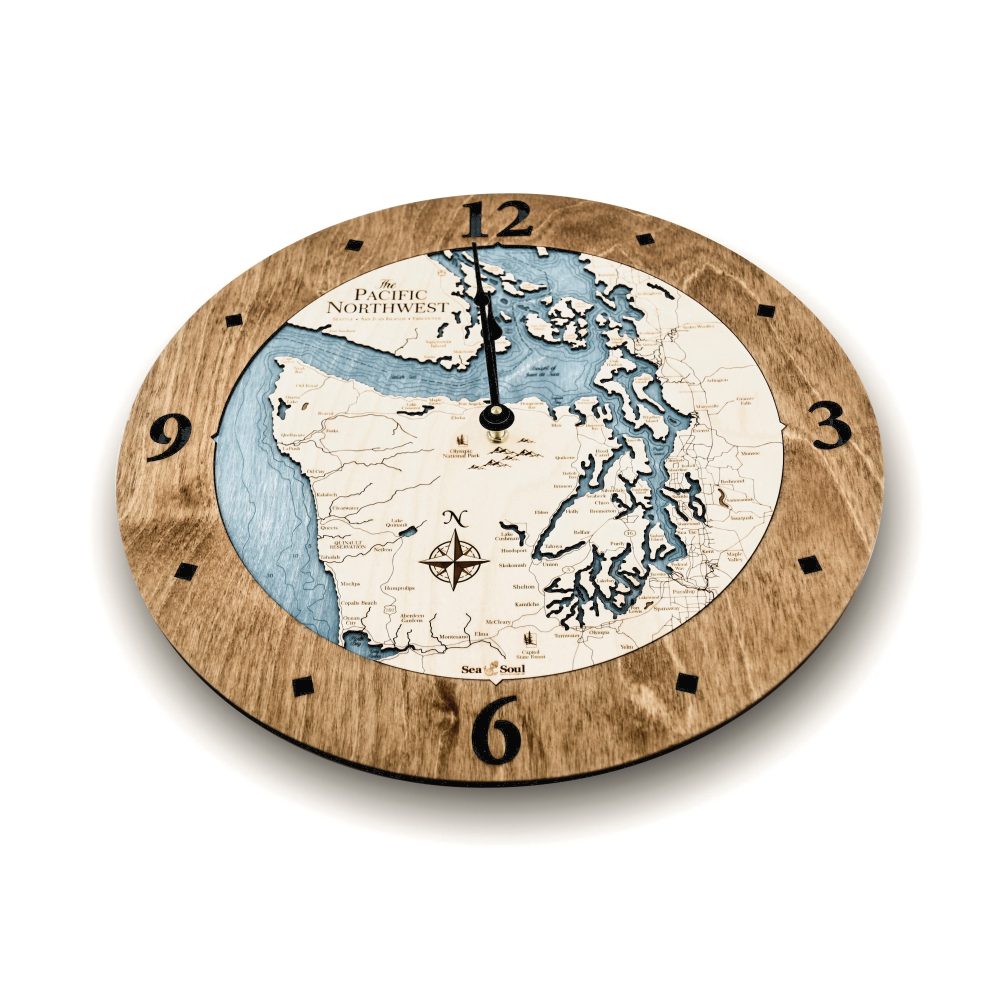 Pacific Northwest Nautical Clock Americana Accent with Blue Green Water Angle Shot 1