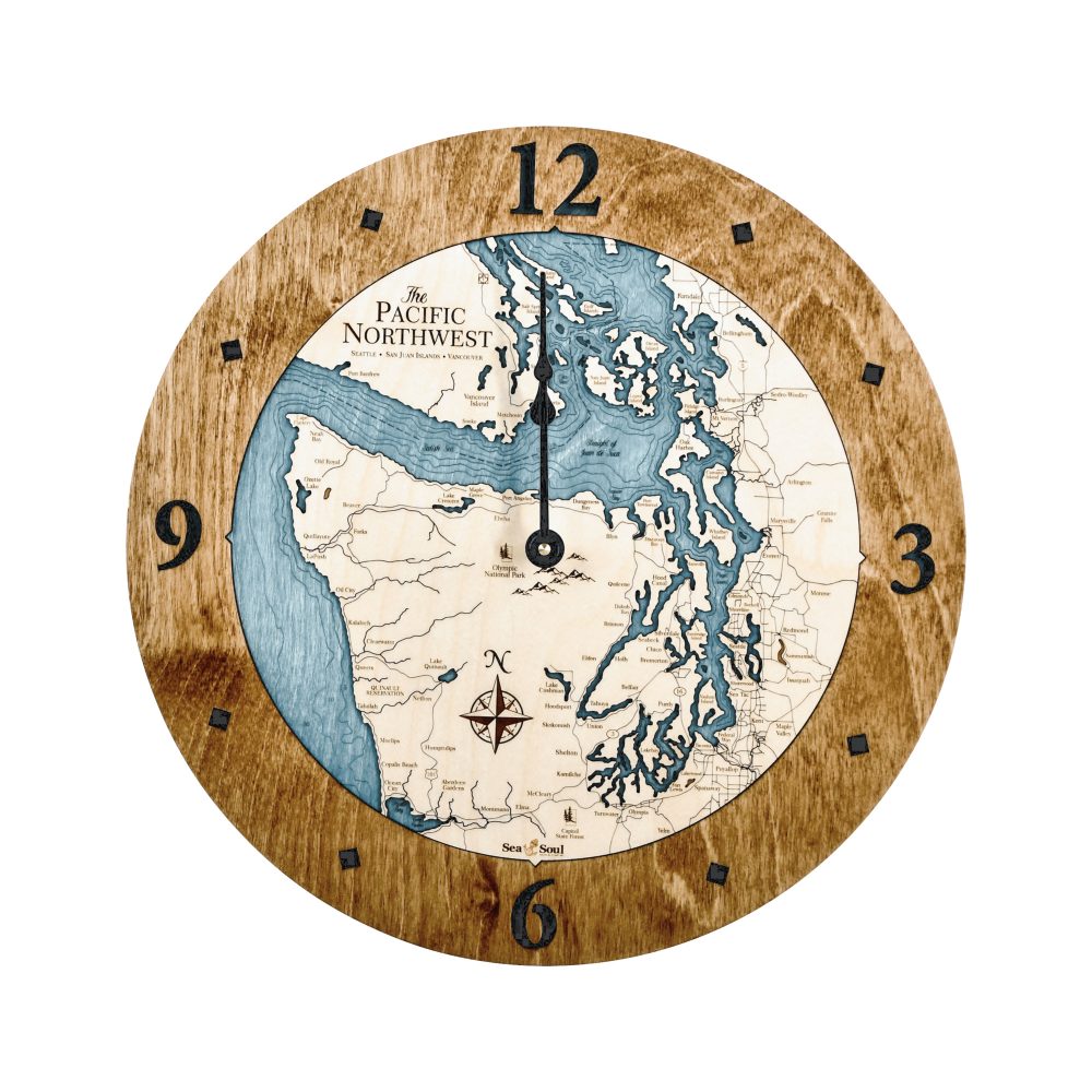 Pacific Northwest Nautical Clock Americana Accent with Blue Green Water