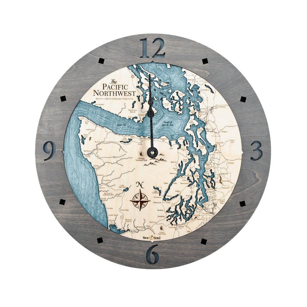 Pacific Northwest Nautical Clock Driftwood Accent with Blue Green Water