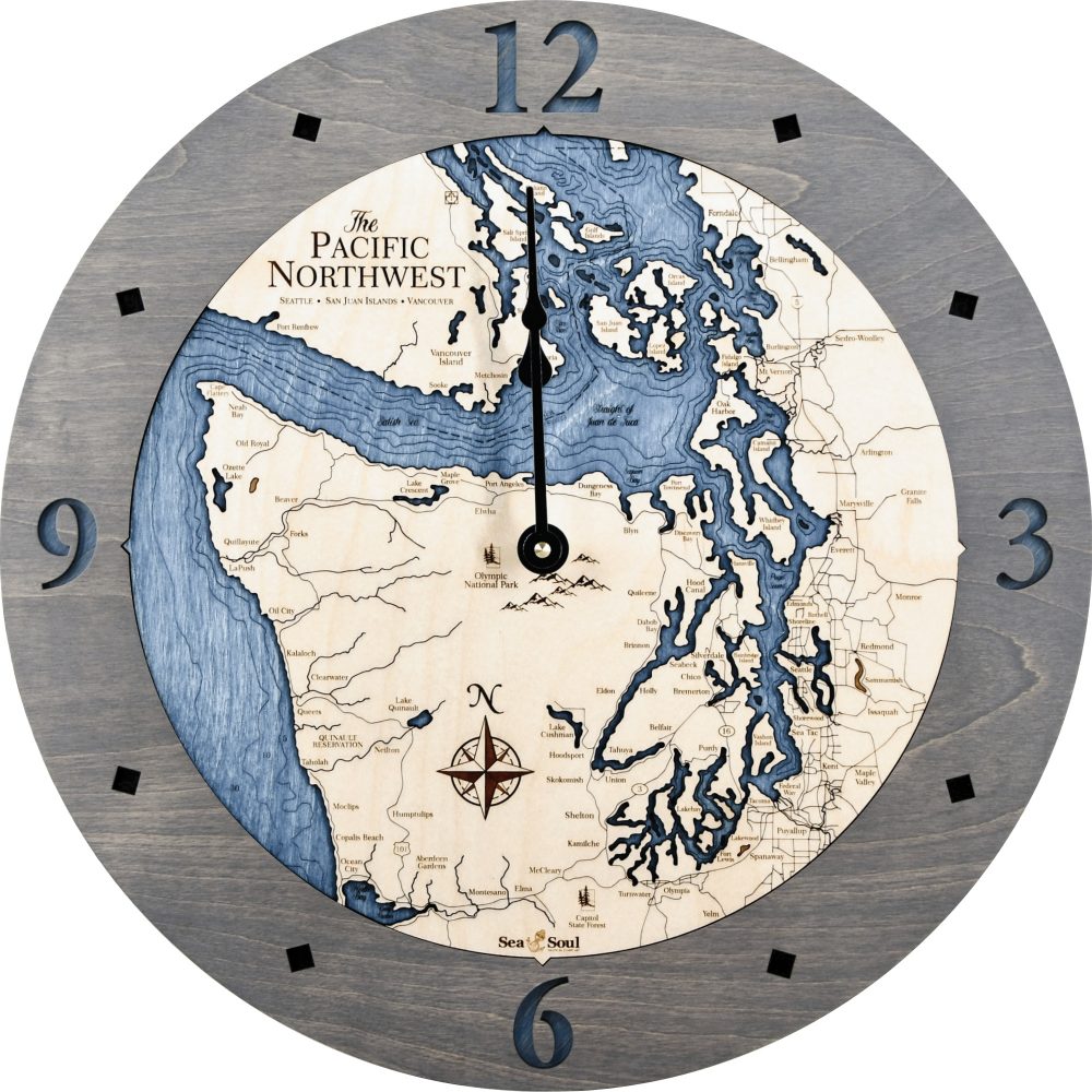 Pacific Northwest Nautical Clock Driftwood Accent with Deep Blue Water Product Shot