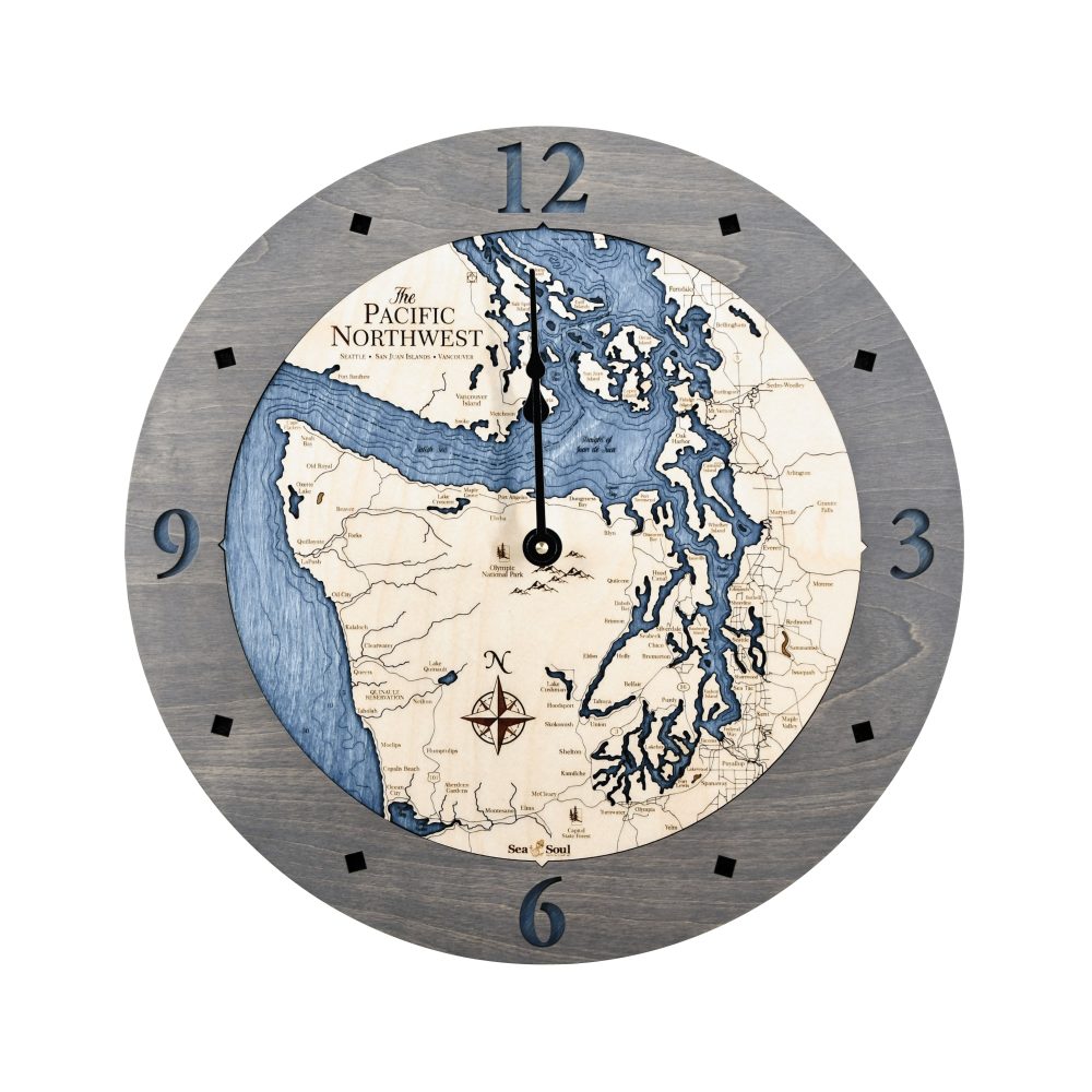 Pacific Northwest Nautical Clock Driftwood Accent with Deep Blue Water