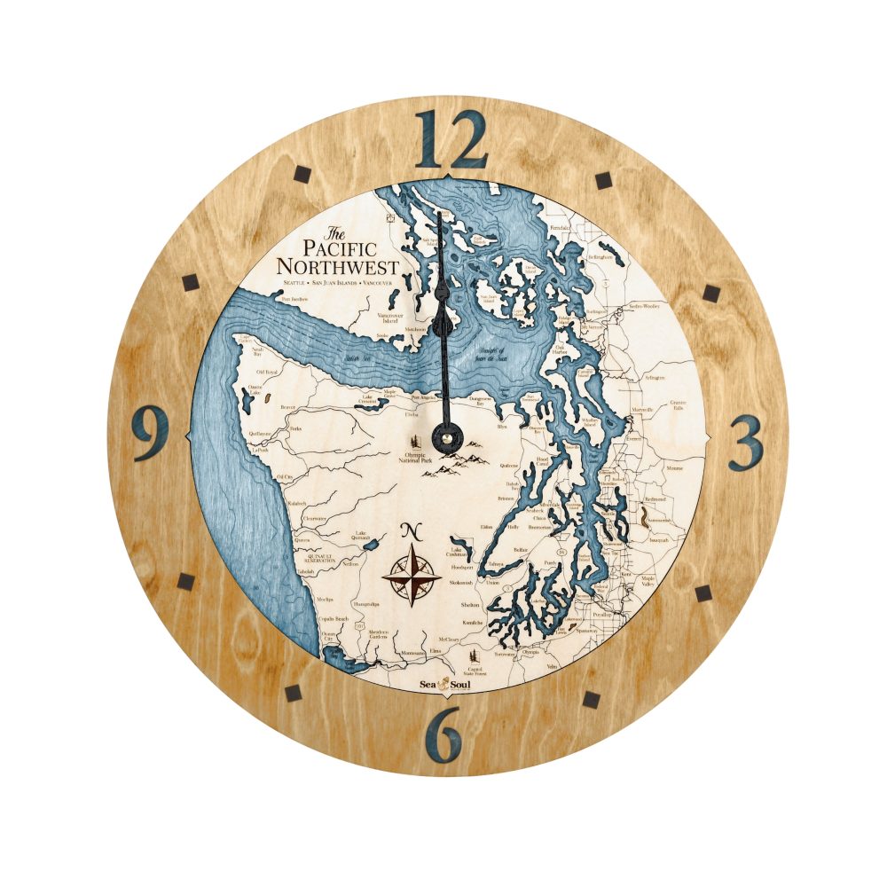 Pacific Northwest Nautical Clock Honey Accent with Blue Green Water