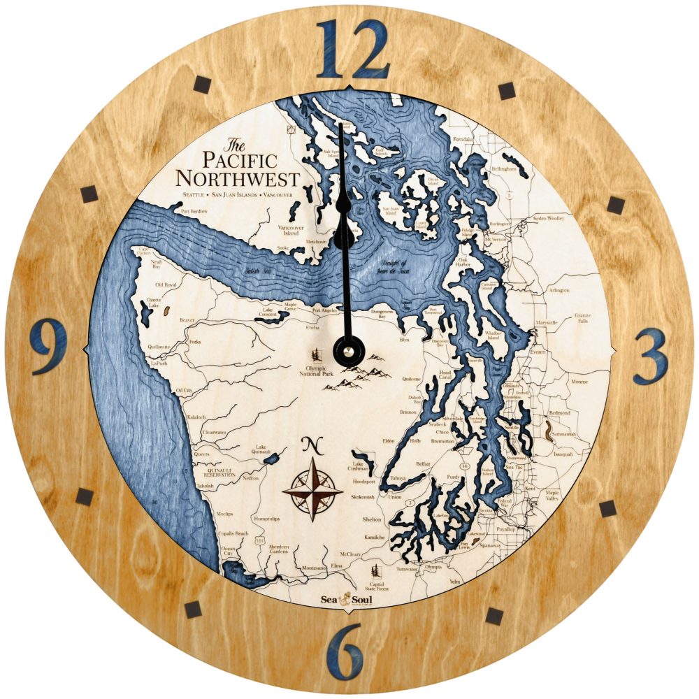 Pacific Northwest Nautical Clock Honey Accent with Deep Blue Water Product Shot