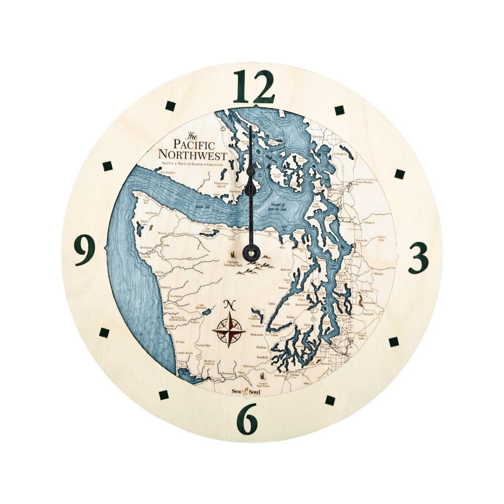 Pacific Northwest Nautical Clock Birch Accent with Blue Green Water