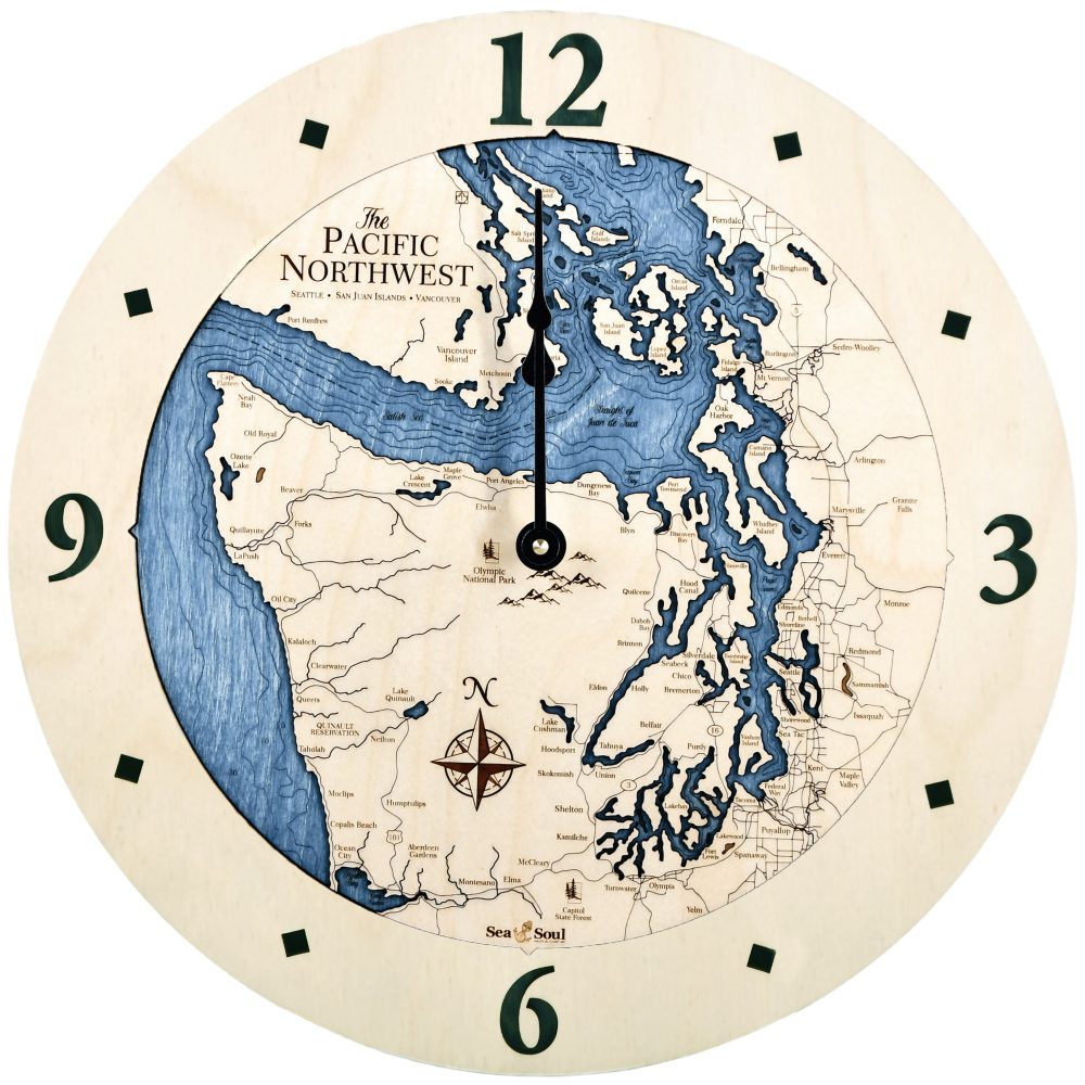 Pacific Northwest Nautical Clock Birch Accent with Deep Blue Water Product Shot