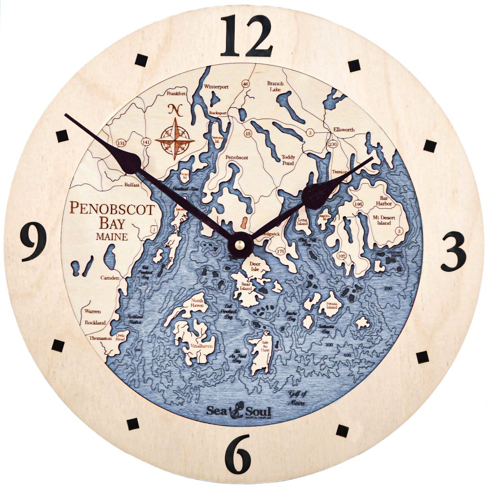 Penobscot Bay Nautical Clock Birch Accent with Deep Blue Water Product Shot