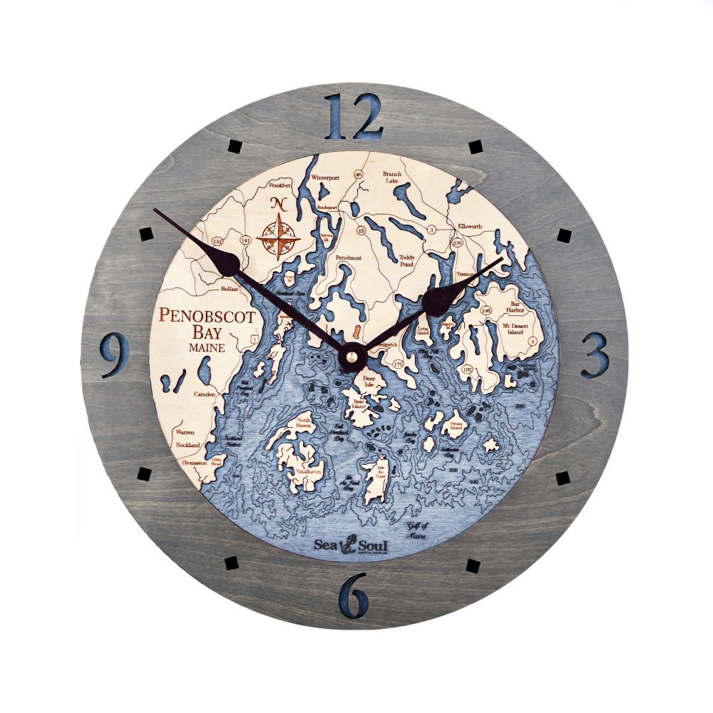 Penobscot Nautical Clock Driftwood Accent with Deep Blue Water