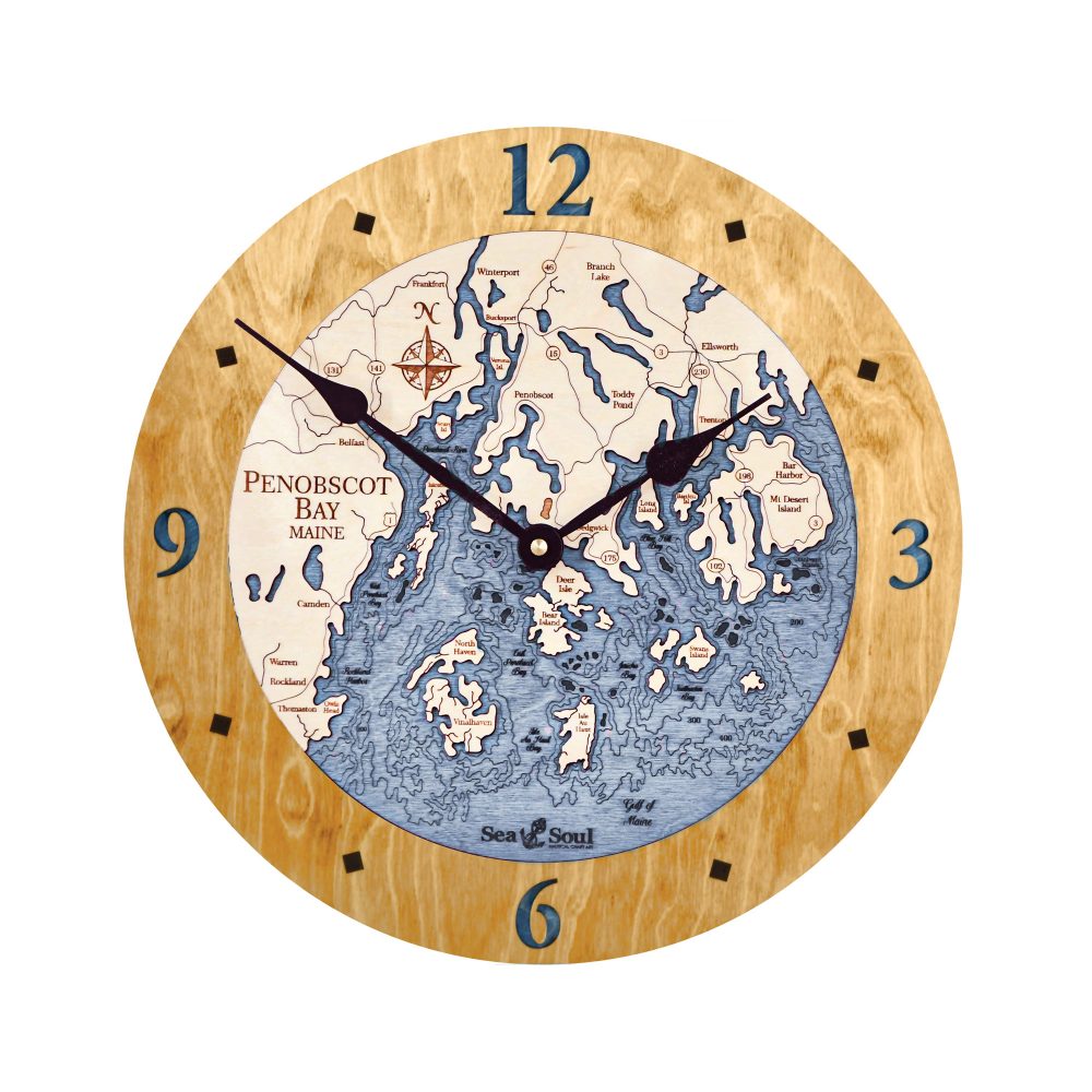 Penobscot Nautical Clock Honey Accent with Deep Blue Water