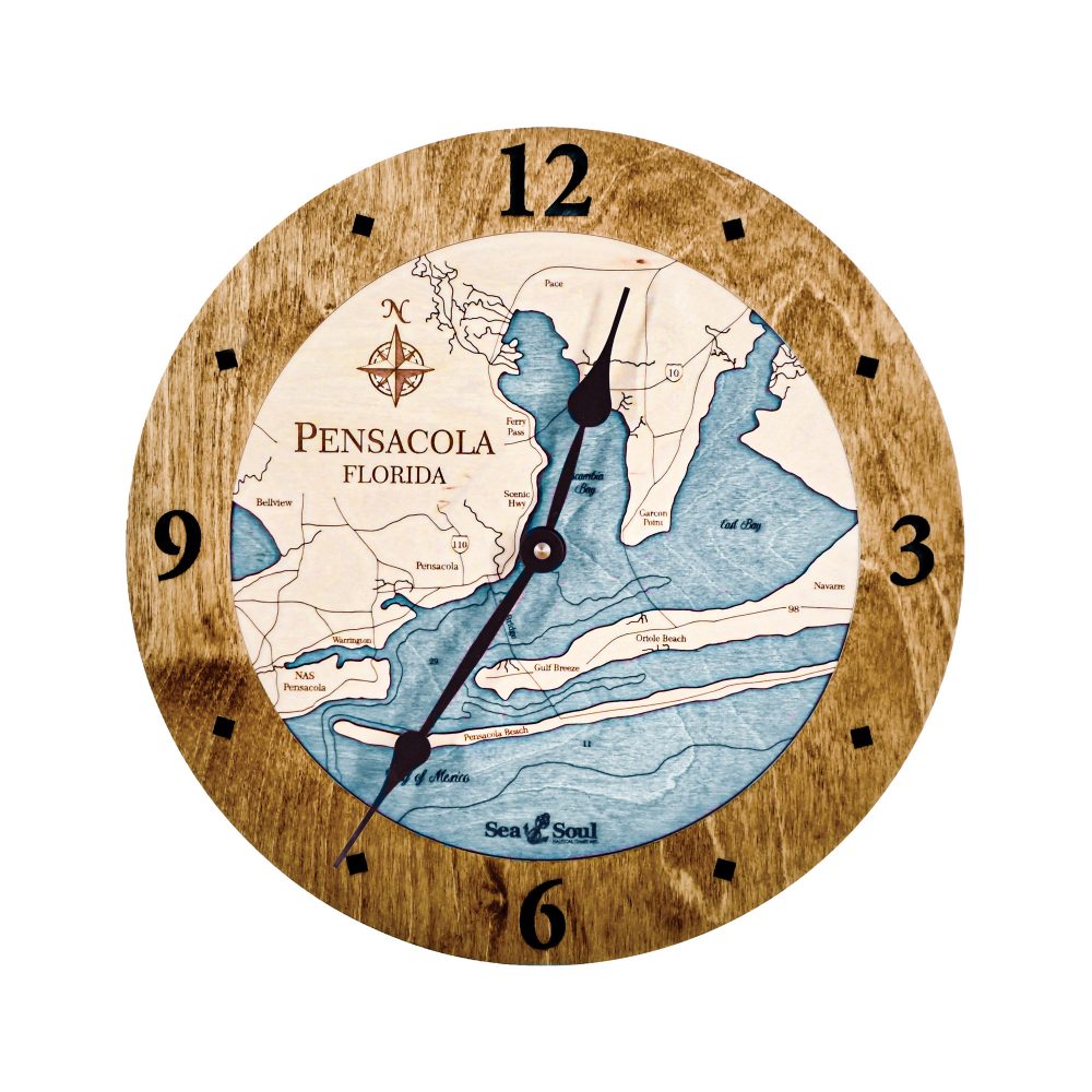 Pensacola Nautical Clock Americana Accent with Blue Green Water