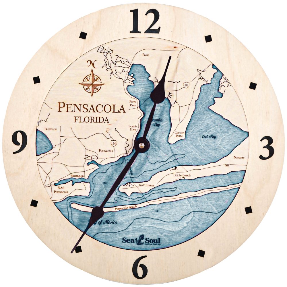 Pensacola Nautical Clock Birch Accent with Blue Green Water Product Shot