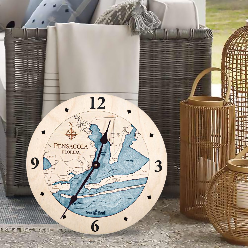 Pensacola Nautical Clock Birch Accent with Blue Green Water by Whicker Chair