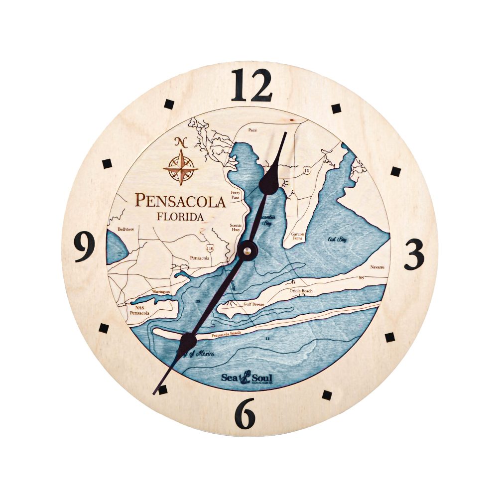 Pensacola Nautical Clock Birch Accent with Blue Green Water