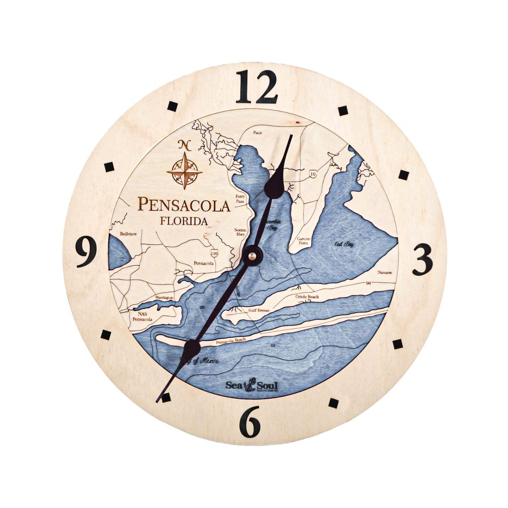 Pensacola Nautical Clock Birch Accent with Deep Blue Water