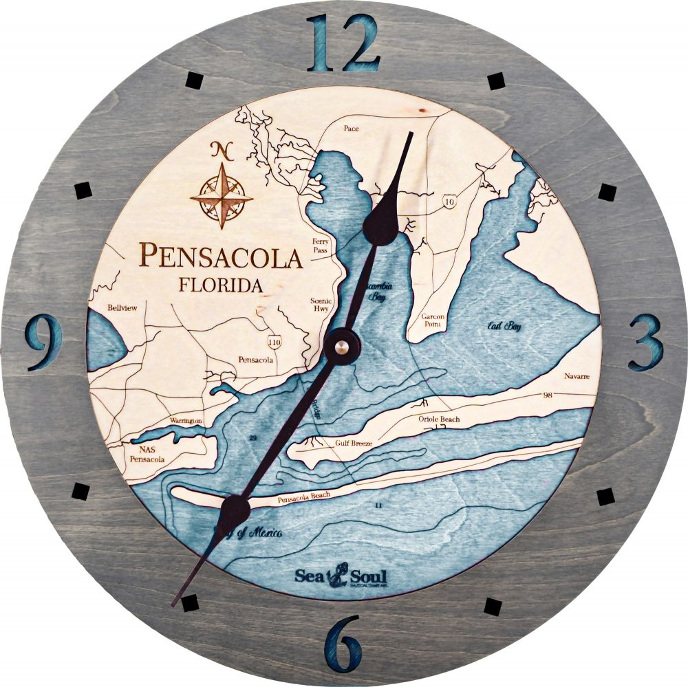 Pensacola Nautical Clock Driftwood Accent with Blue Green Water Product Shot