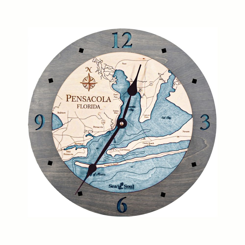 Pensacola Nautical Clock Driftwood Accent with Blue Green Water