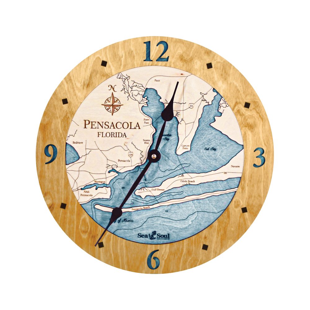 Pensacola Nautical Clock Honey Accent with Blue Green Water