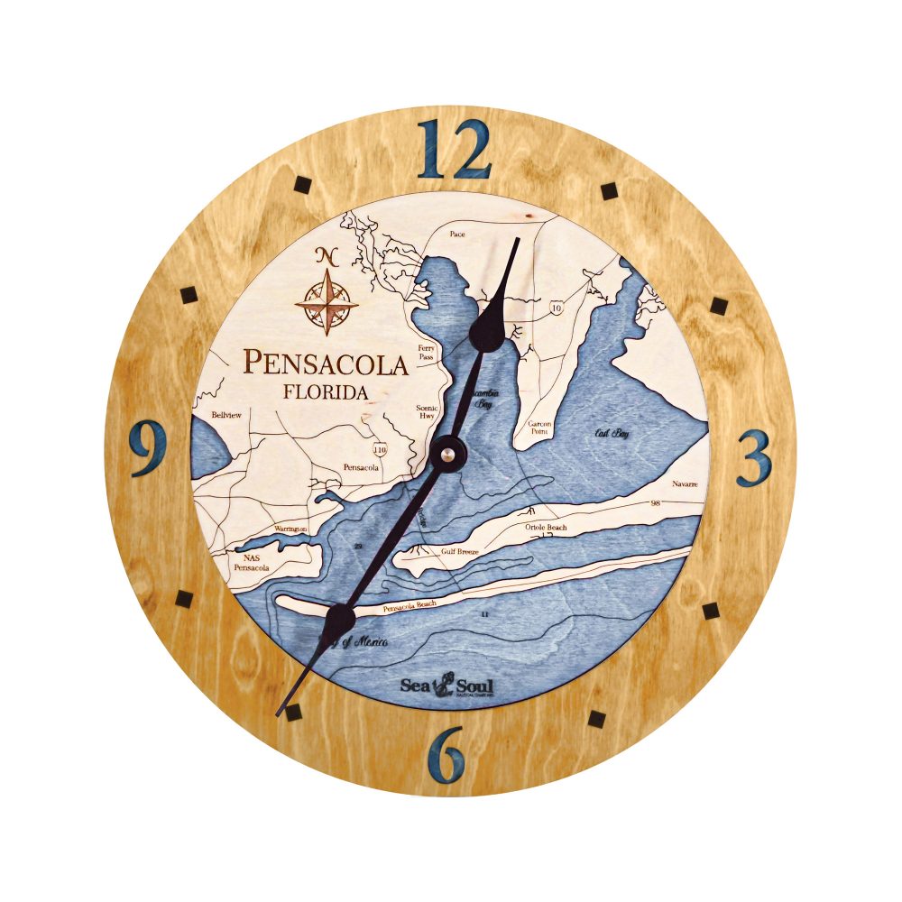 Pensacola Nautical Clock Honey Accent with Deep Blue Water