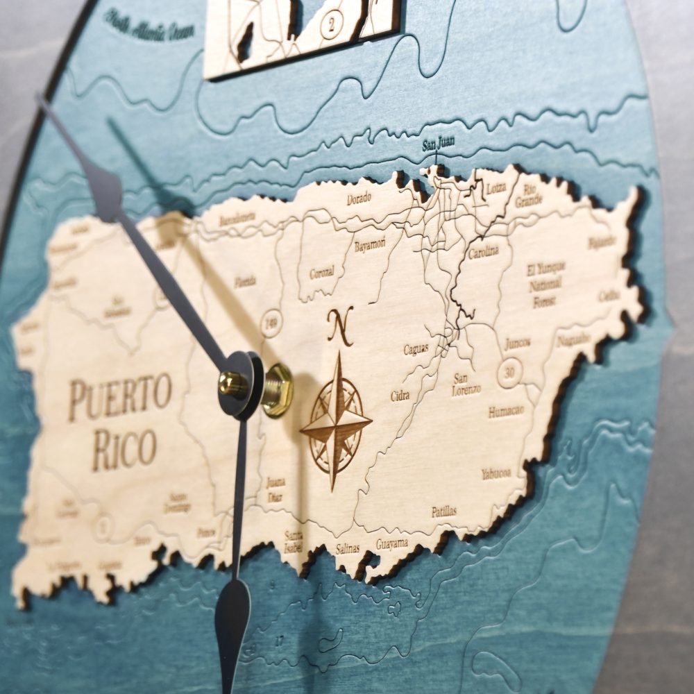 Puerto Rico Nautical Clock Driftwood Accent with Blue Green Water Detail Shot 3