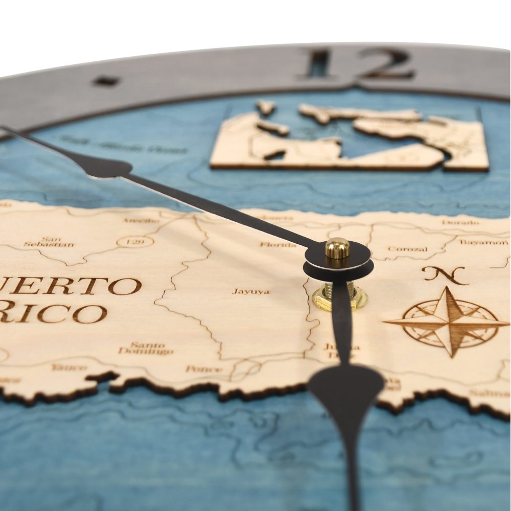 Puerto Rico Nautical Clock Driftwood Accent with Deep Blue Water Detail Shot 2