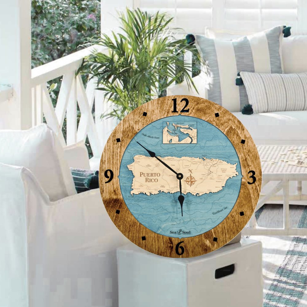 Puerto Rico Nautical Clock Americana Accent with Blue Green Water on End Table