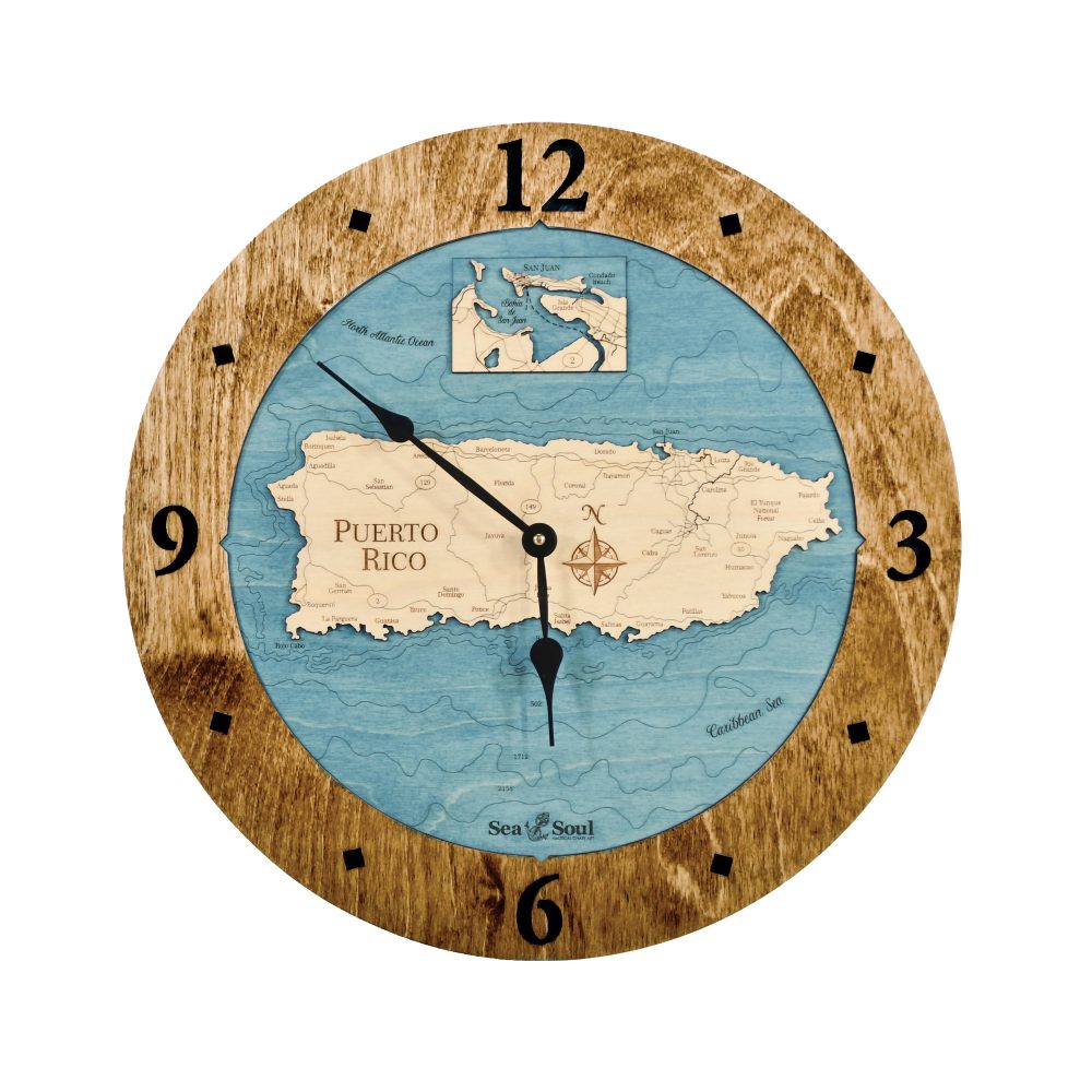 Puerto Rico Nautical Clock Americana Accent with Blue Green Water