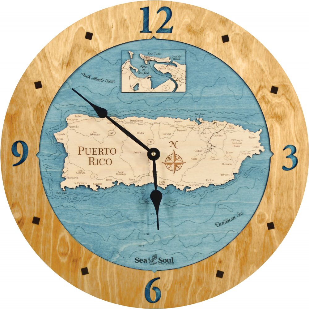 Puerto Rico Nautical Clock Honey Accent with Blue Green Water Product Shot