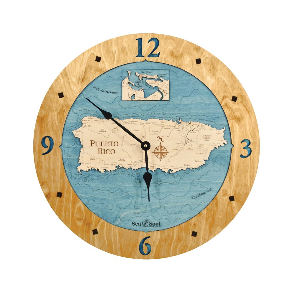 Puerto Rico Nautical Clock Honey Accent with Blue Green Water