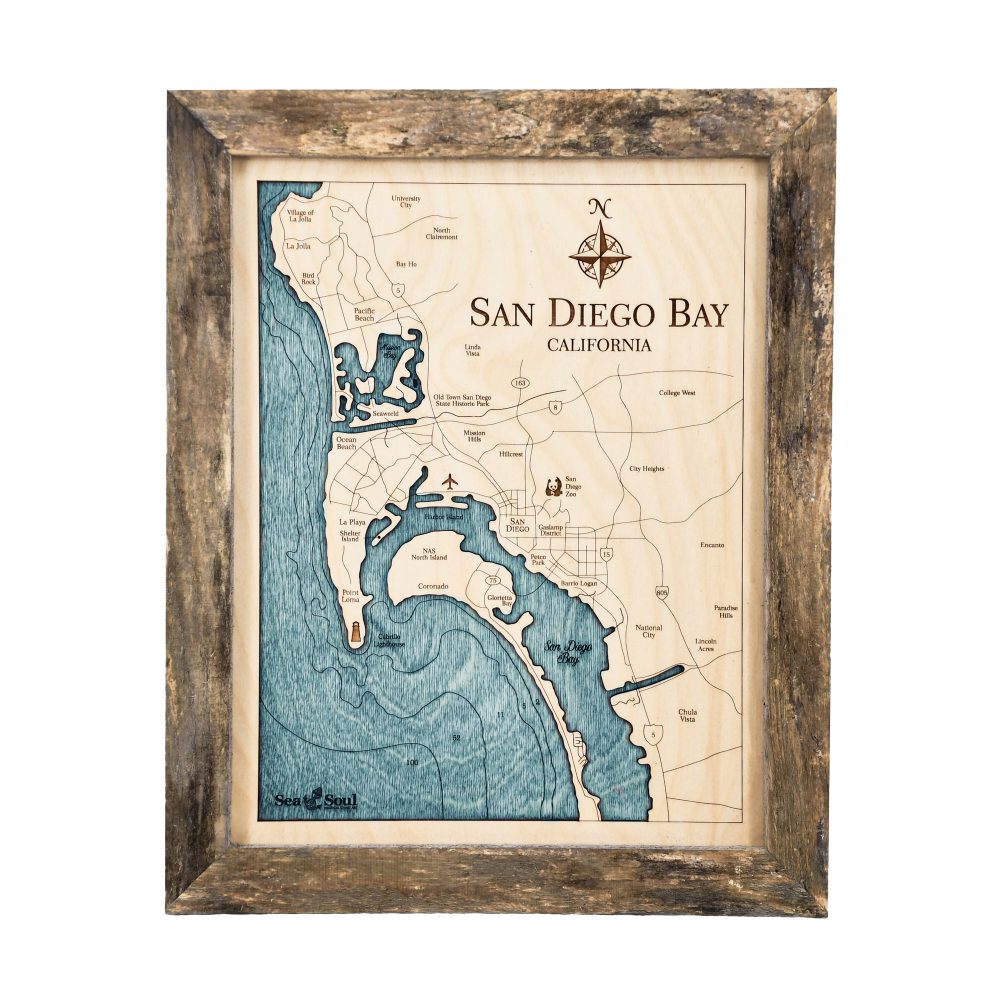 San Diego Bay Wall Art Pine Accent with Blue Green Water