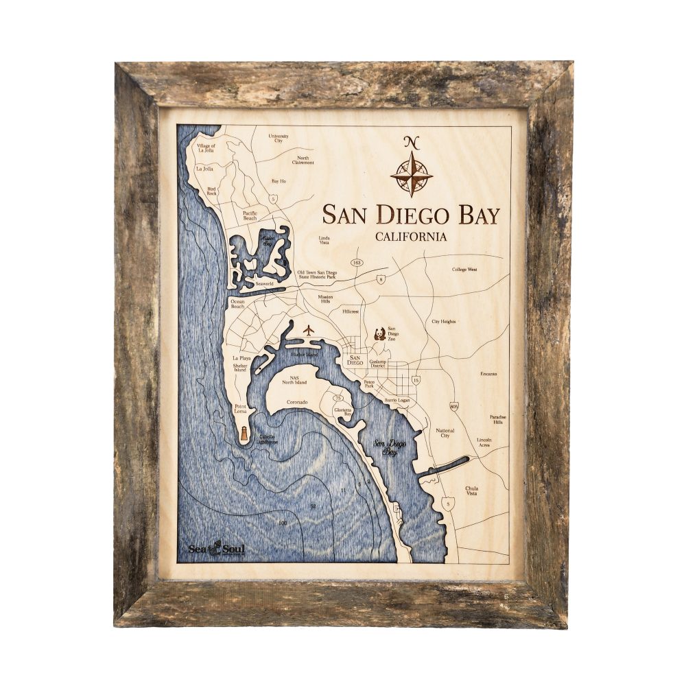 San Diego Bay Wall Art Pine Accent with Deep Blue Water