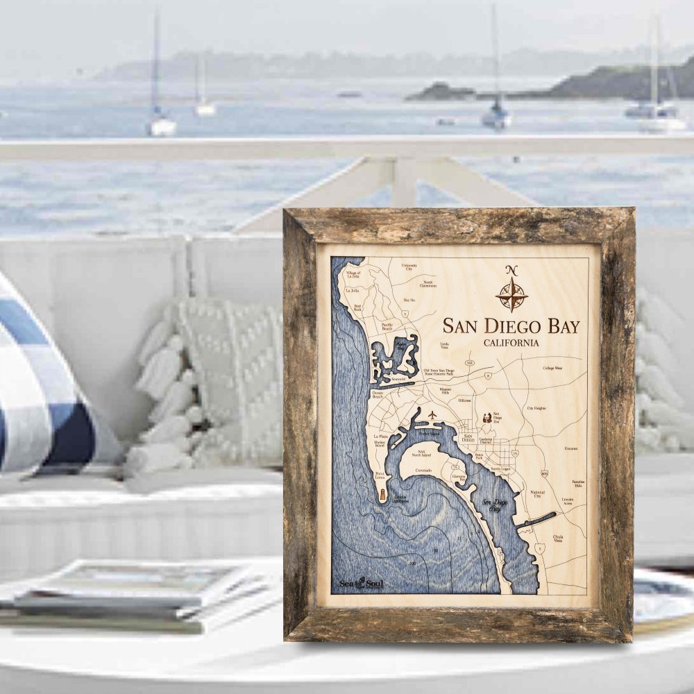 San Diego Bay Wall Art Pine Accent with Deep Blue Water on Table
