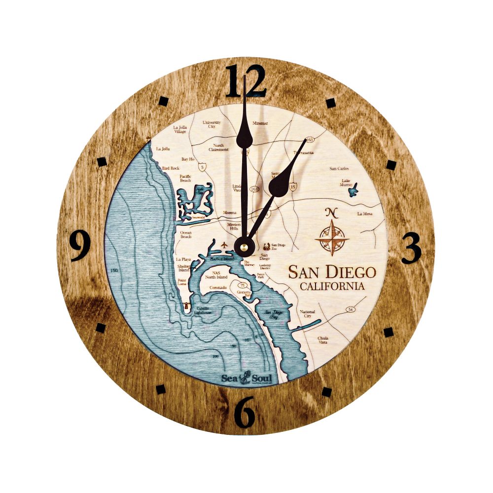 San Diego Bay Nautical Clock Americana Accent with Blue Green Water
