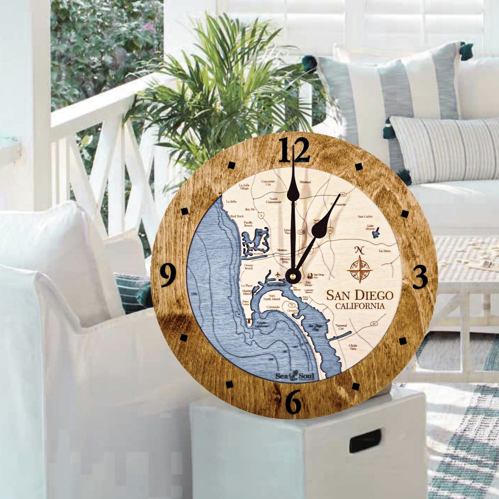 San Diego Bay Nautical Clock Americana Accent Deep Blue Water on End Table