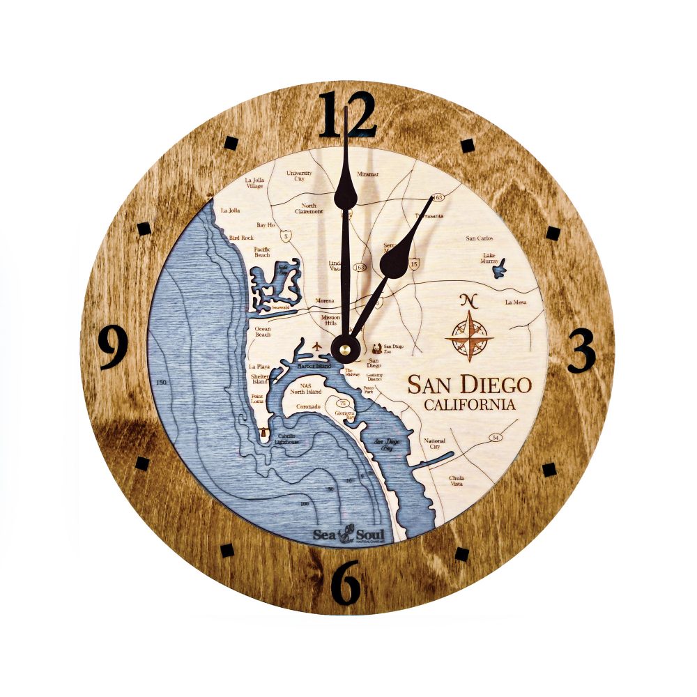 San Diego Bay Nautical Clock Americana Accent Deep Blue Water