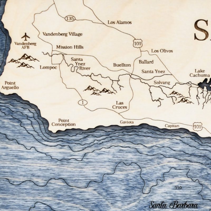 Santa Barbara Wall Art TwoLevel 3D Wood Map Sea and Soul Charts