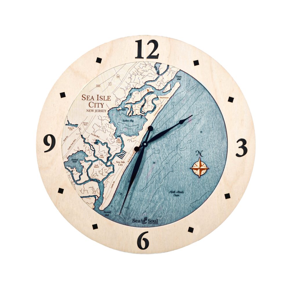 Sea Isle Nautical Clock Birch Accent with Blue Green Water